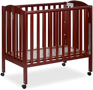 Dream On Me 3 in 1 Portable Folding Stationary Side Crib in Cherry, Greenguard Gold Certified, Safety Wheel with Locking Casters, Convertible, 3 Mattress Heights