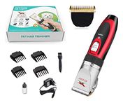 Petology Professional Automatic Rechargeable Pet Hair Trimmer for Dogs & Cats Grooming Machine Wireless (Red Trimmer + Extra Blade)