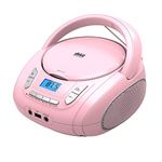 Portable CD Player Boombox with Bluetooth, FM Radio, USB MP3 Playback,3.5mm AUX Headphone Jack and USB Input, Compact CD Player Radio Stereo System (Radio CD Boombox Pink)