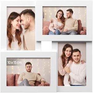 SONGMICS Collage Picture Frames, 4 Frames for 4x6 Photos, Collage Photo Frames for Wall, Multi Frames, Wall Decor, Cloud White RPF25WT