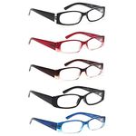 5 Pack Spring Hinge Reading Glasses Rectangular Fashion Quality Readers for Men and Women (5 Pack Mix, 1.0)Medium