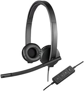 Logitech H570e Wired Headset, Stereo Headphones with Noise-Cancelling Microphone, USB, In-Line Controls with Mute Button, Indicator LED, PC/Mac/Laptop - Black