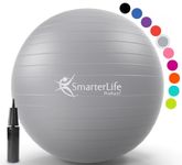 SmarterLife Workout Exercise Ball for Fitness, Yoga, Balance, Stability, or Birthing, Great as Yoga Ball Chair for Office or Exercise Gym Equipment for Home, Non-Slip Design (55 cm, Silver)