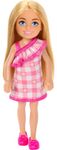 Barbie Chelsea Doll, Small Doll Wearing Removable Checked Dress & Pink Shoes with Blonde Hair & Blue Eyes