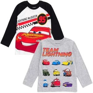 Disney Pixar Cars Tow Mater Lightning McQueen Lot de 2 t-shirts graphiques à manches longues pour garçon et grand garçon, Blanc/gris, 7-8