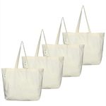 VantageKart Natural Cotton Plain Tote Shopping Bags with Cross Stitching | Heavy Duty, Washable, Eco Friendly Biodegradable Canvas Multipurpose Grocery Tote Bag - Set of 4