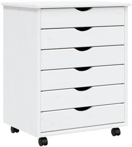 vidaXL Moss White Rolling Cabinet with 6 Drawers Solid Pine Wood | Mobile File for Office and Home Storage Modern Drawer Trolley Wheels Smooth Surface Easy to Clean Chest of Filing Wooden On