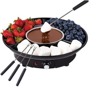 Electric Fondue Pot Set - 10oz Chocolate & Cheese Fondue Maker with Temperature Control - Includes 4 Stainless Steel Forks & 3-Section Serving Tray - Perfect for Date Nights, Parties, Desserts (Black)