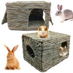 2pcs Rabbits Houses Indoor, Bunny Bed Hideout Chew Toys for Cage Accessories, Small Animal Hut Hidey Home for Bunnies Guinea Pig Chinchilla Pig Rat Hamster (2pcs Small Cage)