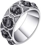 Skulls Wedding Band for Men by Ginger Lyne | Black Punk Style 8mm Wedding Ring for Women | White and Black Gold Plated Bridal or Statement Jewelry for Him or Her