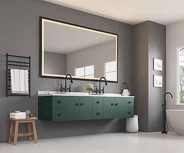Oversized LED Wall Mirror, Full Length Bedroom Mirror, Dimmable Lighted Hair Salon Vanity Mirror, Anti-Fog Bathroom Makeup Mirror, 3 Colors, High Lumen, Shatterproof (Matte Black, 84in. W x 48in. H)