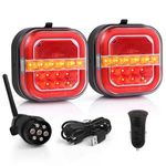 MICTUNING Magnetic Wireless Trailer Lights,2pcs LED Towing Taillights-Daytime Running Light,Brake/Stop Light,Turning Signals-Cordless Transmitter Rechargeable USB-for Truck Tractor Utility RV