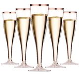 LATERN 50Pcs Rose Gold Rimmed Champagne Flutes, 150ml Plastic Champagne Glasses Reusable Stemmed Party Wine Cups for Garden Wedding Anniversary Shower Parties (5 x 17cm)