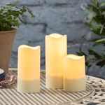 Lights4fun Set of 3 Solar Powered Warm White Flickering Flame LED Flameless Ivory Garden Patio Candles IP44 Rated Outdoor Use