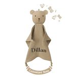 TYRY.HU Baby Personalised Comforter Blanket for Newborn, Security Unisex Soft Blanket DIY Name Boy Girl 100% Organic Muslin Cotton(Bear)