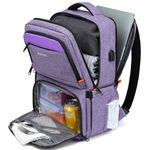 Lunch Backpack, Insulated Cooler Backpack Lunch Box for Women, 15.6 Inch RFID Blocking Laptop Backpack with USB Port, Water Resistant Leak-proof lunch Bag for Work School Picnics Hiking Purple