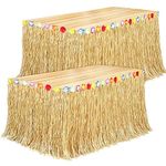 Fovths 2 Pack Luau Grass Table Skirt Natural 9 Feet x 29.5 Inch Hawaiian Table Skirt for Tropical Hawaiian Party Decorations Luau Party Costume Party, Straw Yellow