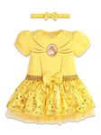 Disney Princess Belle Newborn Baby Girls Cosplay Costume Dress and Headband Yellow 0-6 Months