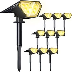 Biling Solar Spot Lights Outdoor, Bright 700 Lumen Solar Outdoor Lights IP67 Waterproof Adjustable Landscape Lights for Patio Pathway Yard Garden Driveway Pool - Warm White(10 Pack)