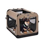 Veehoo Folding Soft Dog Crate, 3-Door Portable Collapsible Pet Kennel for Crate-Training Dogs, 5 x Durable Mesh Screen, 600D Cationic Oxford Fabric, Indoor & Outdoor Use, 20", Beige Coffee