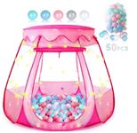 Baby Ball Pit for Toddler with 50 Balls, Pop Up Princess Tent with Star Lights for 1 2 3 Year Old Birthday Gift, 12-18 Months Baby Girl Toys with Carrying Bag, Indoor&Outdoor Play Tent for Kids