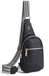 Telena Sling Bag for Women Crossbody Bag, Sling Backpack PU Leather Shoulder Bag Small Casual Daypack,Black