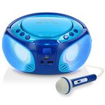 Lenco SCD-650 Portable Kids Stereo Boombox with FM Radio, CD, MP3, USB Playback, Disco Party Lights and Karaoke Wired Microphone - Blue