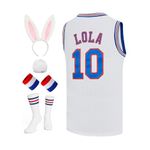 Mens Basketball Jersey Bugs #1 Lola #10 Space Movie Jersey Hip Hop Sports Shirt Halloween Party White XS-XXL, Lola #10 White, X-Small