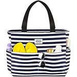 HOMESPON Large Waterproof Beach Tote Bag for Women with Zip and Pockets Foldable Handbag for Travel Pool Shopping Holiday Gym(Blue Stripes)