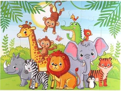 Jumbo Floor Puzzle for Kids, Large Jigsaw Puzzles 36 Piece for Kids Ages 3-5,Preschool Learning & Education Toys, Gifts for 4-8 Year Old Boys and Girls(Jungle Animals)