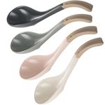 Set of 4 Soup Spoons,Asian Soup Spoons,Chinese Soup Spoon,Ceramic Spoons,Long Handle Ramen Spoons,Porcelain Japanese Soup Spoon for Soup Ramen Pho Miso Wonton Noodles Rice (Four Colors)