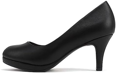 Soda “ANDI” ~ Women Closed Round Toe Slip-On Comfortable Cushion Insole Mid Heel Pump Shoe, Black Pu, 7