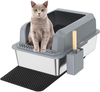 TAIKURA Stainless Steel Cat Litter Box with Lid Enclosed Extra Large Litter Box for Big Cats XL Metal Litter Pan with High Wall Sides Enclosure, Never Absorbs Odors, Anti-Urine Leakage, Easy Cleaning