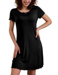 Ekouaer Lucyme Womens Nightdresses Sleepshirt Short Sleeve Loungewear Nightdress Sleepwear Nightgown Nightwear Nightshirt Ruffle Seams Black