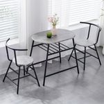 3 Pieces Dining Room Set, Compact Dining Table & Chairs Set for Kitchen Living Room, Space Saving Small Kitchen Table and Chair Set with Storage Wine Rack, Breakfast Bar Table Set for 2, Mottled Grey