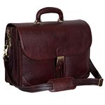 RICHSIGN LEATHER ACCESSORIES Brown Leather Laptop Briefcase for Men Office