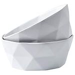 Set Of 2 Premium Ceramic Geometric Large Salad Serving Bowls (60 Oz) Oven Safe. For Family Servings, Cereal, Salads, Pasta, fruite Bowls, Bake And Serve 1.8 Quarts, White