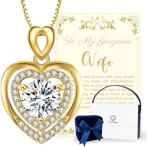 Moissanite Necklace for Women, 1Ct Yellow Gold Heart Pendant Necklace Gifts for Wife, 18K Gold Plated S925 Sterling Silver, Anniversary Jewelry Present for Wife, Birthday Gifts for Girlfriend, Mom