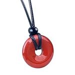 Magic Human Gemstone Crystal Necklace Pendant - Healing Good Luck Donut Crystal Stone Jewelry Necklace - Positive Energy Amulet Unisex Adjustable Cord (Red Jasper)
