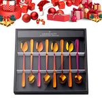 YDware Long Handle Ice Tea Spoon Set, 7.87 Inch Rainbow Red Ice Cream Spoons, Stainless Steel 18/10 Cocktail Stirring Spoons in Black Gift Box, Set of 8