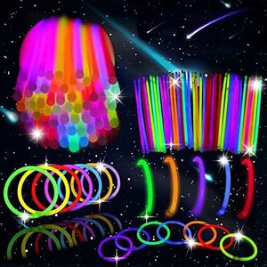 Glow Sticks Bulk 100 Packs 8" Glowsticks; Glow Stick Bracelets; Glow Necklaces in the Dark Light Up Party Supplies with 100 Bracelet Connectors for Kids and Adults (100 Pack)