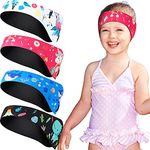 4 Pieces Swimming Ear Band Ear Protection Band Swim Cap Waterproof Adjustable Swim Headband for Kids Over 7 Years Old(White, Pink, Light Blue, Black)