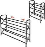 4-Tier Expandable Shoe Rack, Adjustable Metal Shoe Rack for Front Door Metal Black Free Standing Shoe Storage Organizer for Small Space Entryway Garage Hallway Bedroom Easy to Assemble, Black