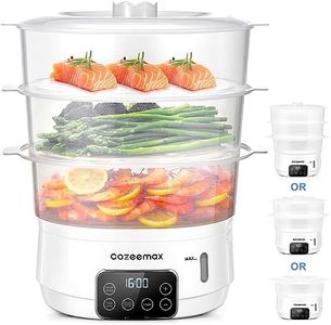 Cozeemax Electric Food Steamer for Cooking, 13.7QT Digital Vegetable Steamer 800W with 3 Tiers BPA Free Dishwasher Safe Lids and Stackable Baskets, Auto Shut-off, Boil Dry Protection (White)