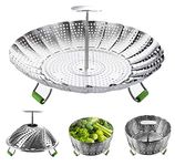 Steamer Basket, Veggie Steamer Basket for Cooking Stainless Steel Folding Vegetable Steamer Insert with Extending Removable Center Handle Expandable to Fit Various Size Pot(6.4" to 10")