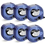 Replace for DYMO LetraTag Refills Black Plastic Label Tape, Compatible with Dymo Label Maker Refills Work with DYMO LetraTag LT-100H 100T 200B QX50, 1/2 x 13 12mm x 4m, 6-Pack