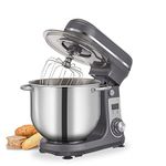 Biolomix Kitchen Electric Stand Mixer, 6-Speed Tilt-Head Food Mixer with 6L Stainless Steel Bowl, Dough Hook, Flat Beater, Whisk and Anti-Splash Cover, Black (6L-Grey)