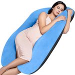 MY ARMOR Full Body U Shape Pregnancy Pillow for Women, Maternity Pillow Gift for Pregnancy Sleeping, 3 Months Warranty, Premium Velvet Cover with Zip, Black + Sky Blue