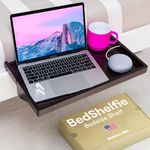 BedShelfie Bedside Shelf for Bunk Bed & Top Bunk, College Dorm Room Essentials, Loft Bed Accessories, Clip On Nightstand Snack Organizer, Floating Bed Side Table Tray Shelfie Storage - Black Wood Plus