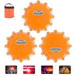 3 Pack LED Road Flares, Emergency Light, LED Warning Light with 9 Flashing Light Modes and Magnets Base & Hook,Dry Battery Operated, for Cars, Trucks, Boats, Warning Light for Traffic Accidents.